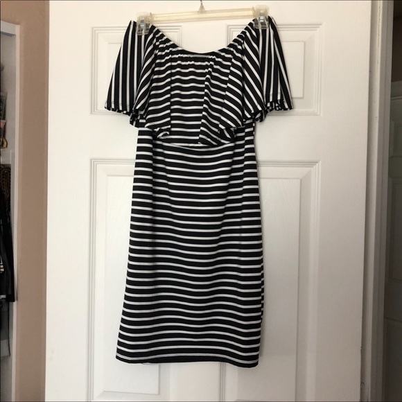 Stripe Off the Shoulder Ruffle Summer Dress - Picture 5 of 5